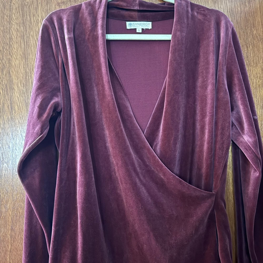 Synergy Organic Clothing Maroon Velvet Faux Wrap Top